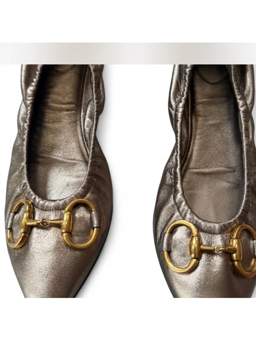 Gucci Metallic Leather Ballet Flats with Gold Horsebit Detail
